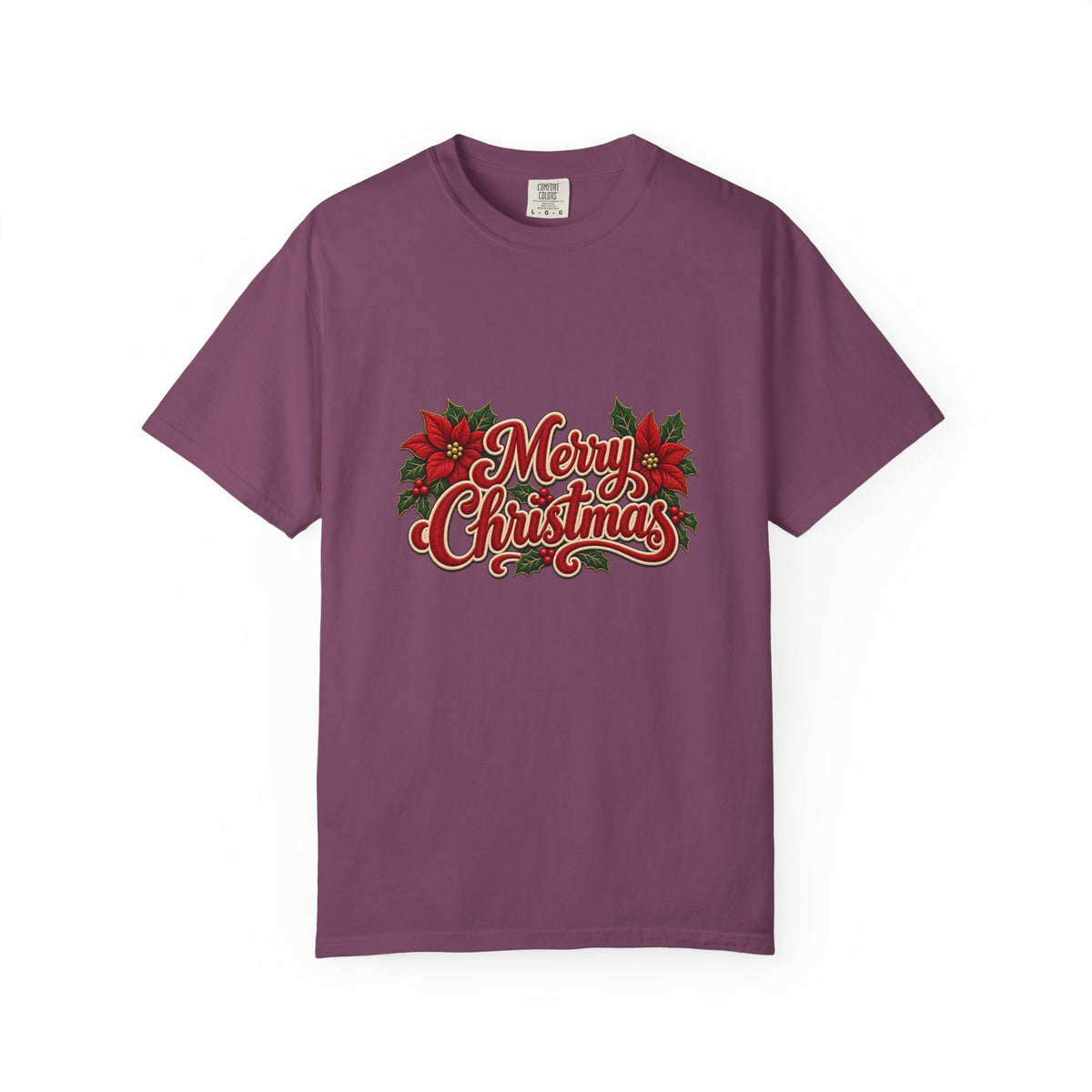 Merry Christmas Poinsettia T-Shirt | Red Holiday Floral Graphic Tee