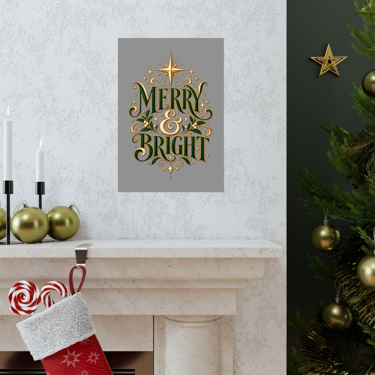 Merry & Bright Holiday Poster — Matte Vertical Christmas Wall Art