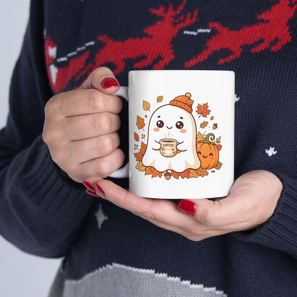 Cute Ghost Drinking Coffee Mug | Halloween Fall Coffee Cup