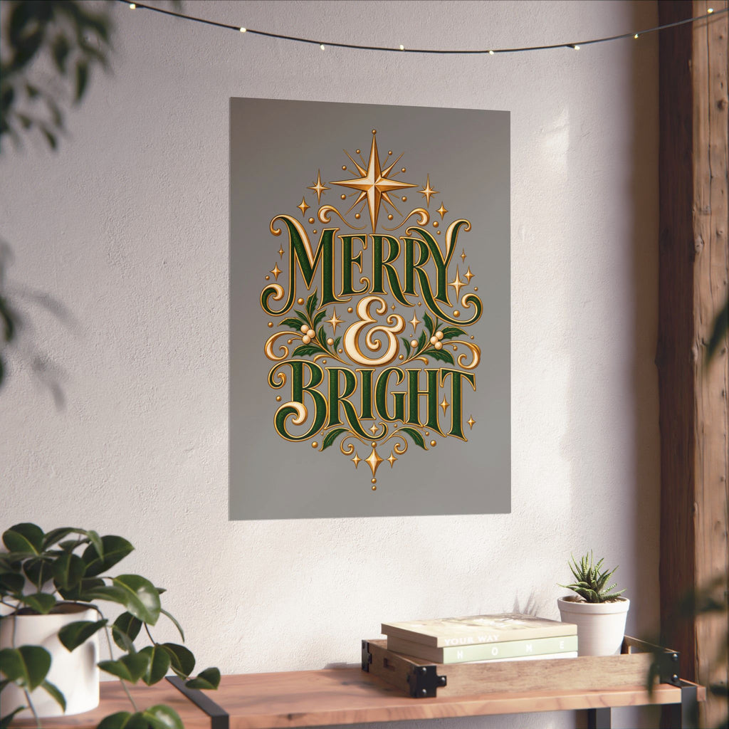 Merry & Bright Holiday Poster — Matte Vertical Christmas Wall Art