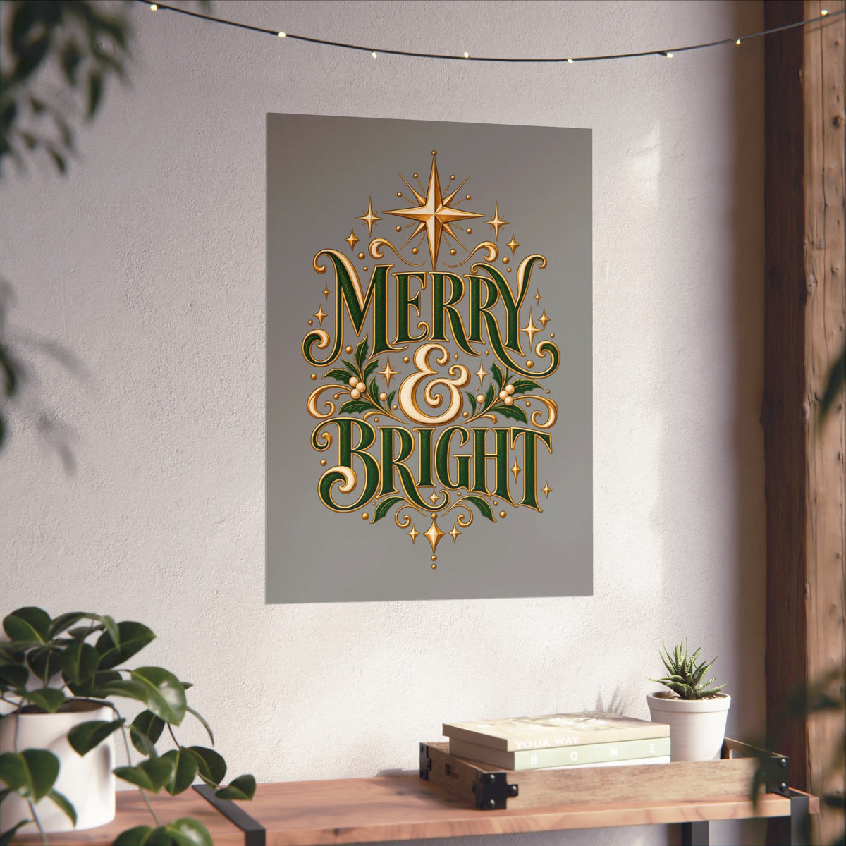 Merry & Bright Holiday Poster — Matte Vertical Christmas Wall Art