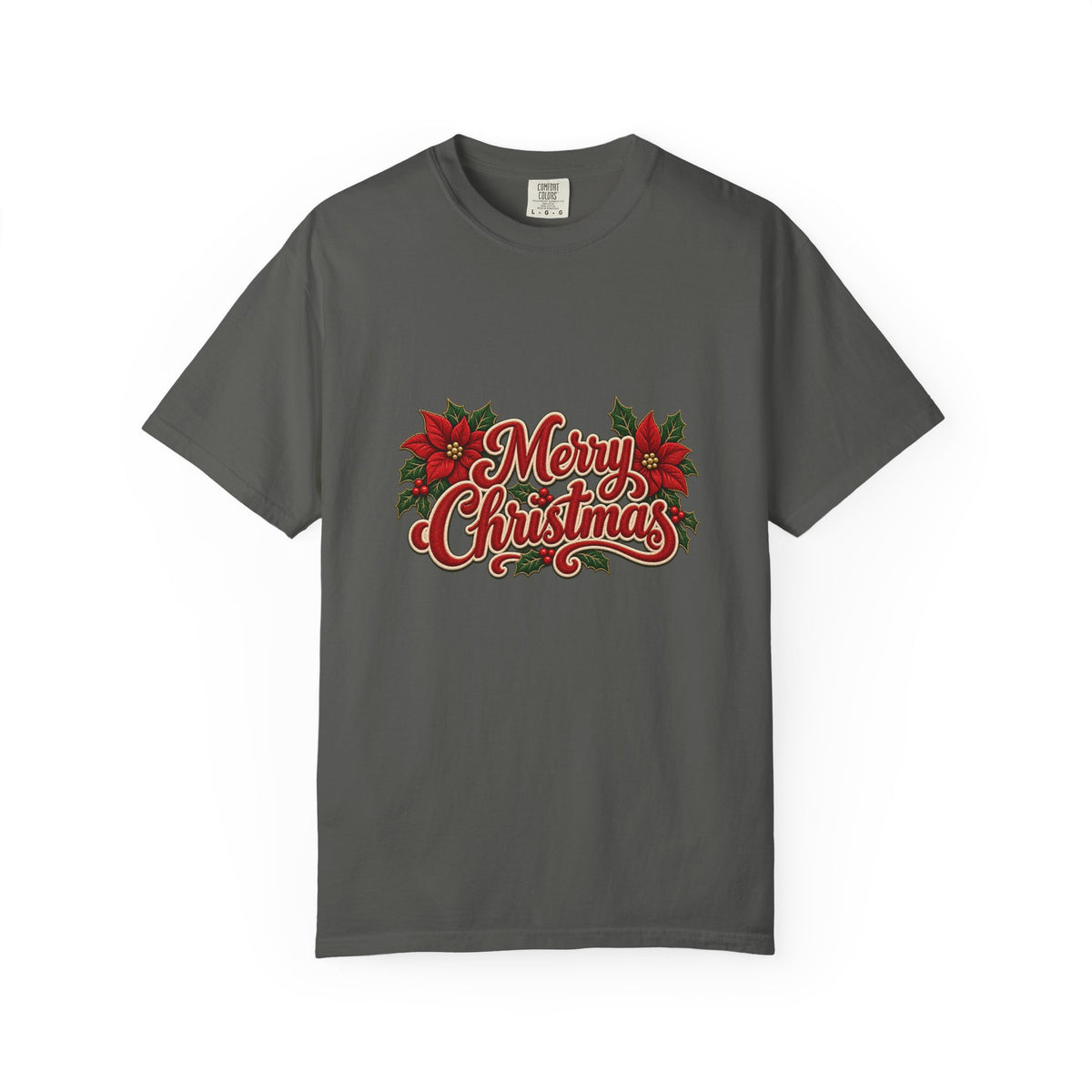 Merry Christmas Poinsettia T-Shirt | Red Holiday Floral Graphic Tee