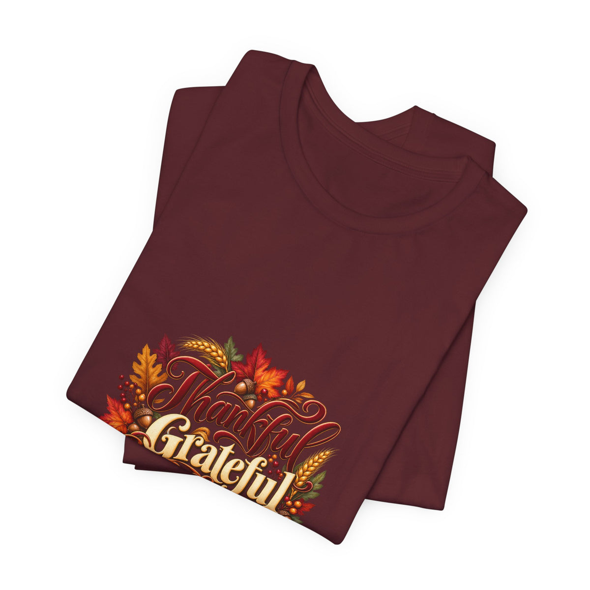 Thankful Grateful Blessed T-Shirt — Fall Leaves Thanksgiving Tee, Autumn Gratitude Shirt, Family Matching Outfit