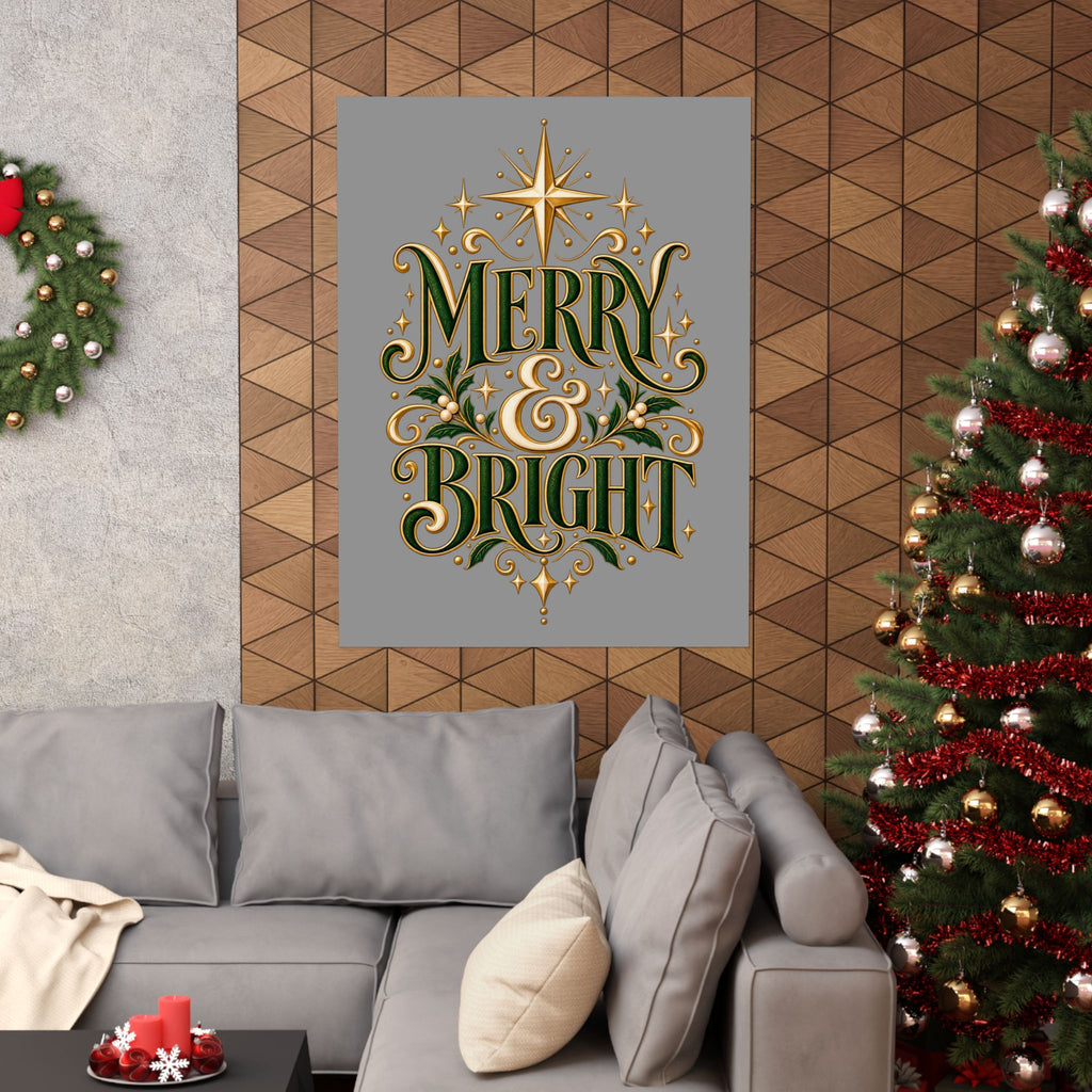 Merry & Bright Holiday Poster — Matte Vertical Christmas Wall Art