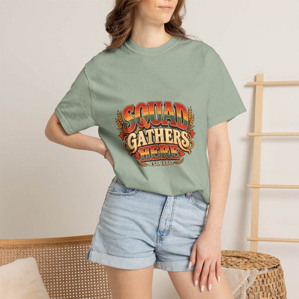 Squad Gathers Here T-Shirt — Retro Thanksgiving Family Reunion Tee, Vintage Fall Gathering Shirt, Friendsgiving