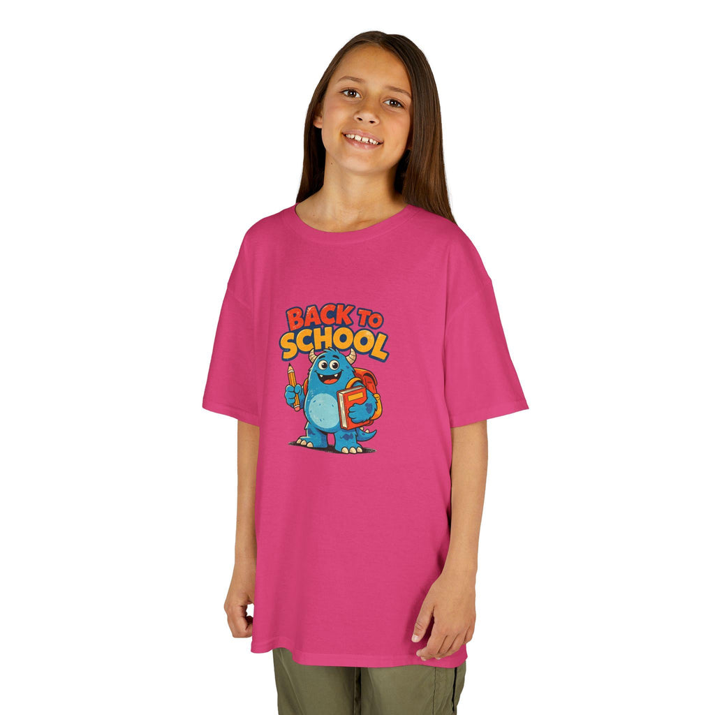 Back to School Monster Kids Tee | Cute Blue Backpack Cartoon