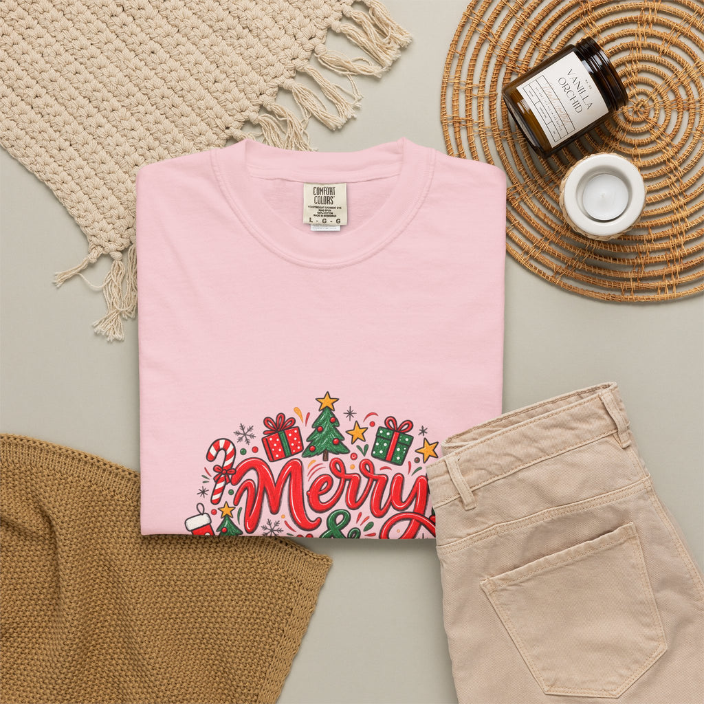 Merry & Bright Christmas T-Shirt | Festive Holiday Graphic Tee