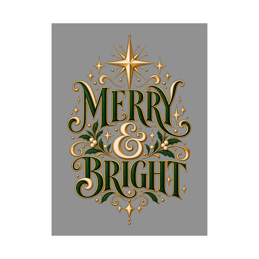 Merry & Bright Holiday Poster — Matte Vertical Christmas Wall Art
