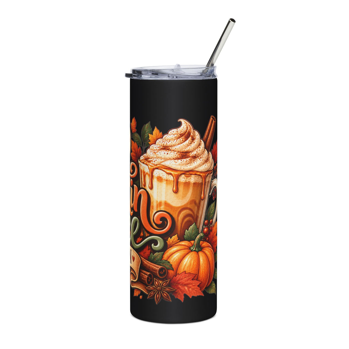 Hello Pumpkin Spice Season Tumbler | Fall Leaves Pumpkin Latte Design