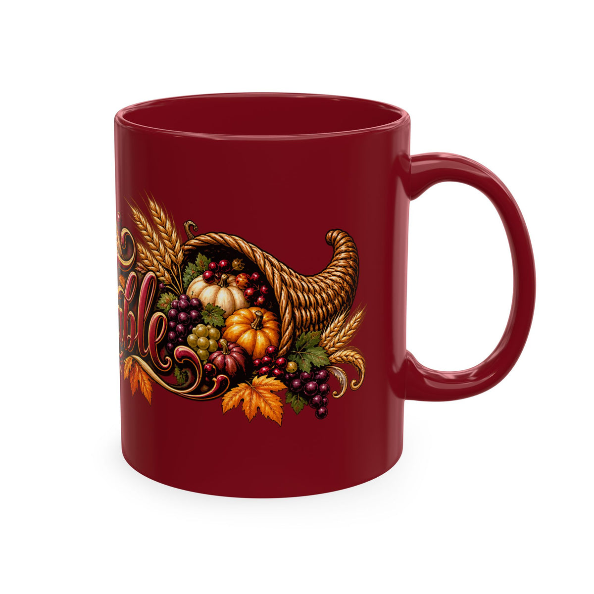 Bless This Table Mug — Harvest Thanksgiving Ceramic Coffee Mug, Cornucopia Gratitude Fall Harvest Gift