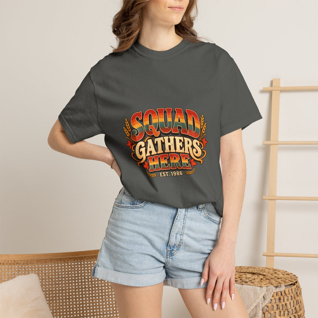 Squad Gathers Here T-Shirt — Retro Thanksgiving Family Reunion Tee, Vintage Fall Gathering Shirt, Friendsgiving