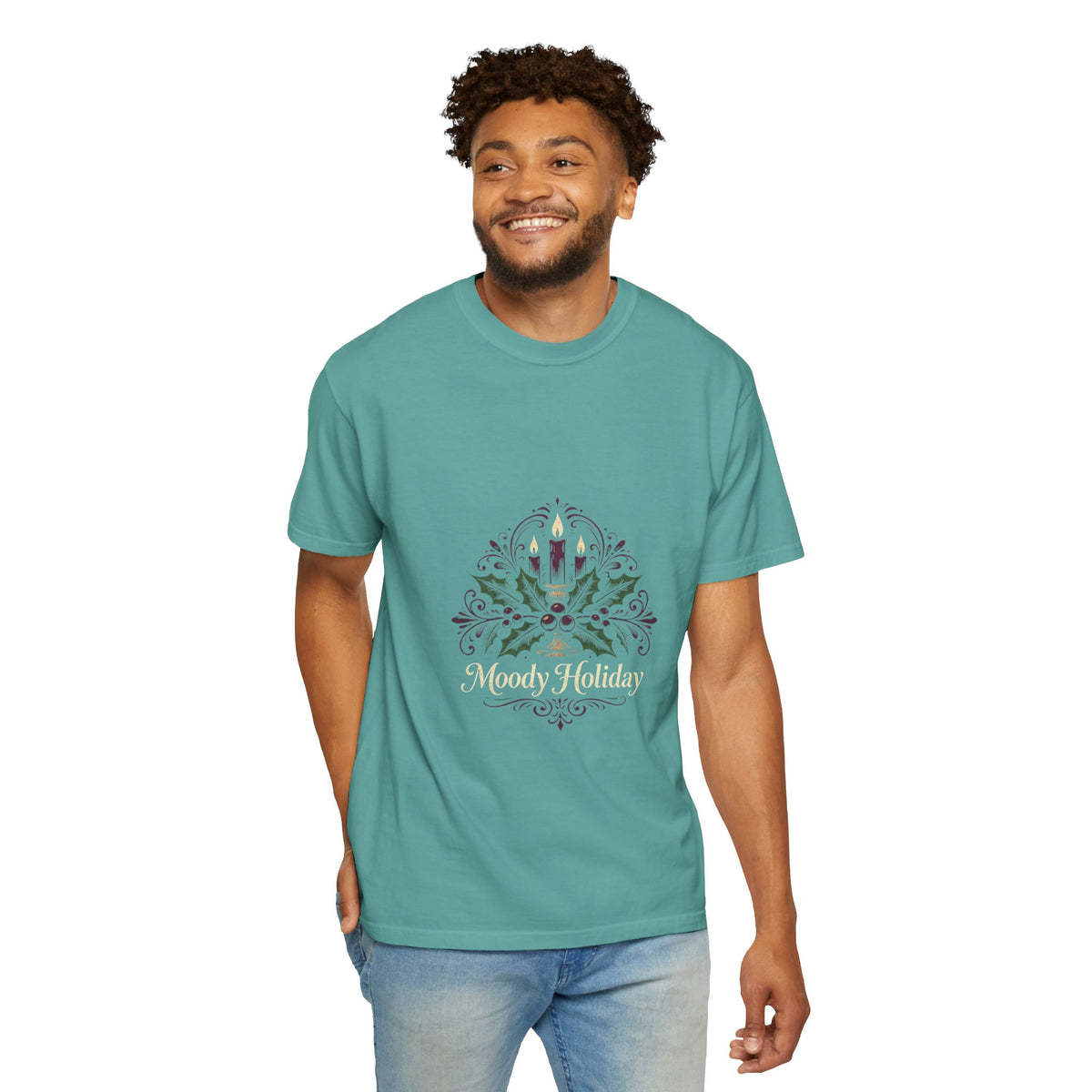 Moody Holiday Candle Wreath T-Shirt | Christmas Seasonal Tee | Festive Graphic Shirt | Holiday Gift for Her Him | Vintage Xmas