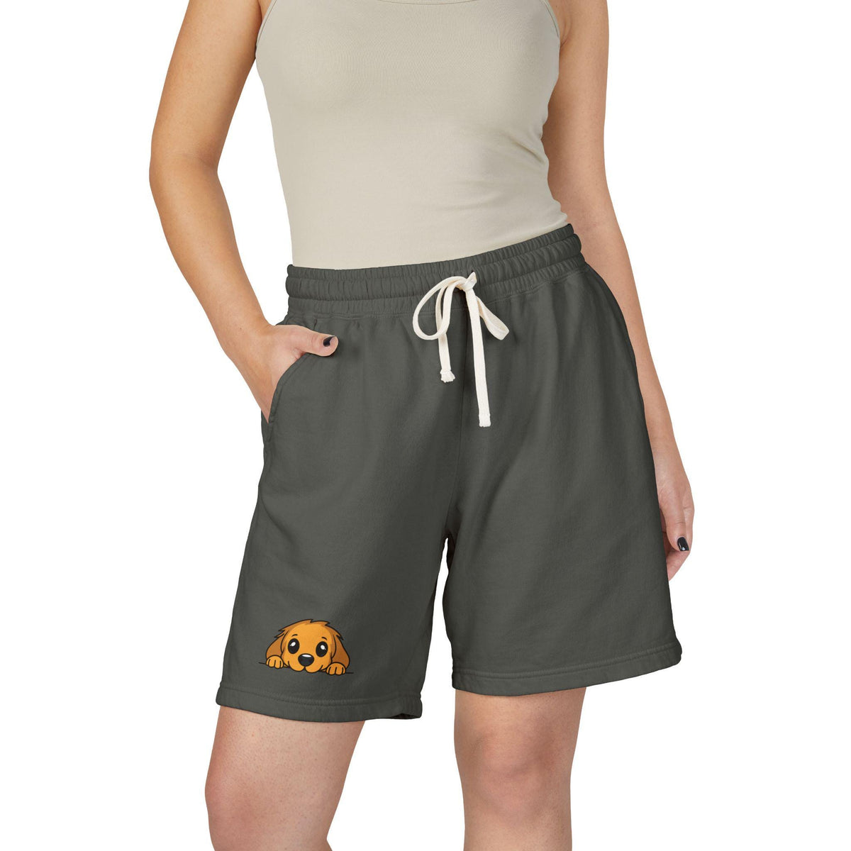 Peeking Puppy Sweat Shorts | Cute Dog Illustration