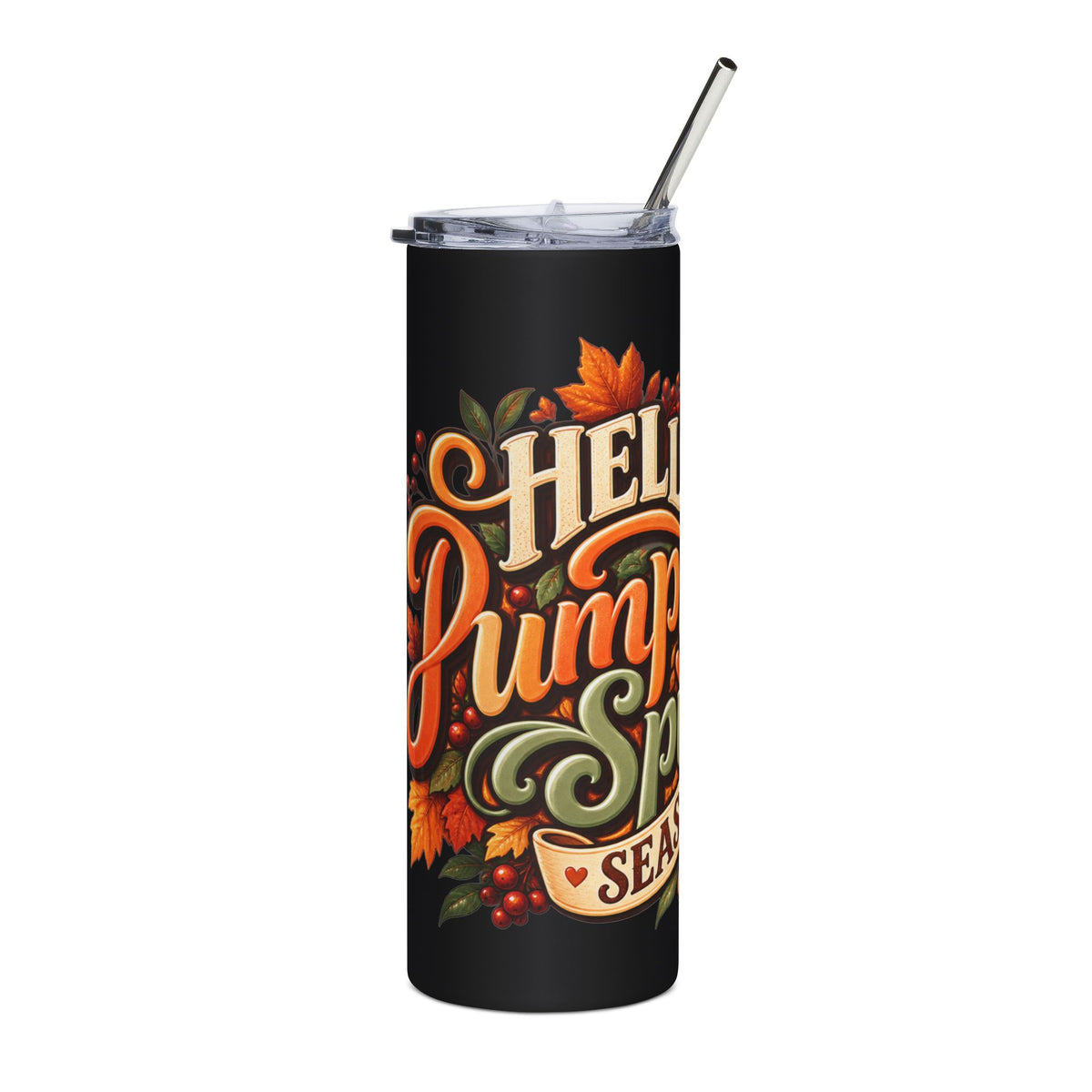 Hello Pumpkin Spice Season Tumbler | Fall Leaves Pumpkin Latte Design