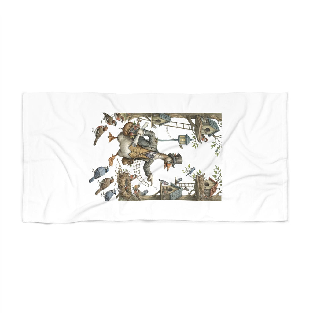 Vintage Fisherman Illustration Beach Towel | Nautical Seaside Scene
