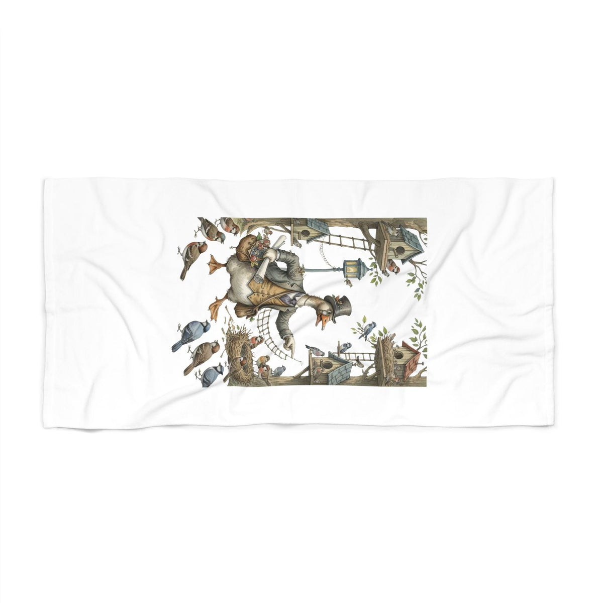 Vintage Fisherman Illustration Beach Towel | Nautical Seaside Scene