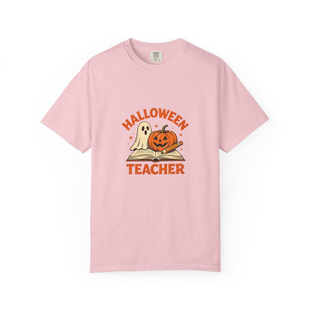 Halloween Teacher T-shirt | Ghost and Jack-o'-Lantern Book Illustration