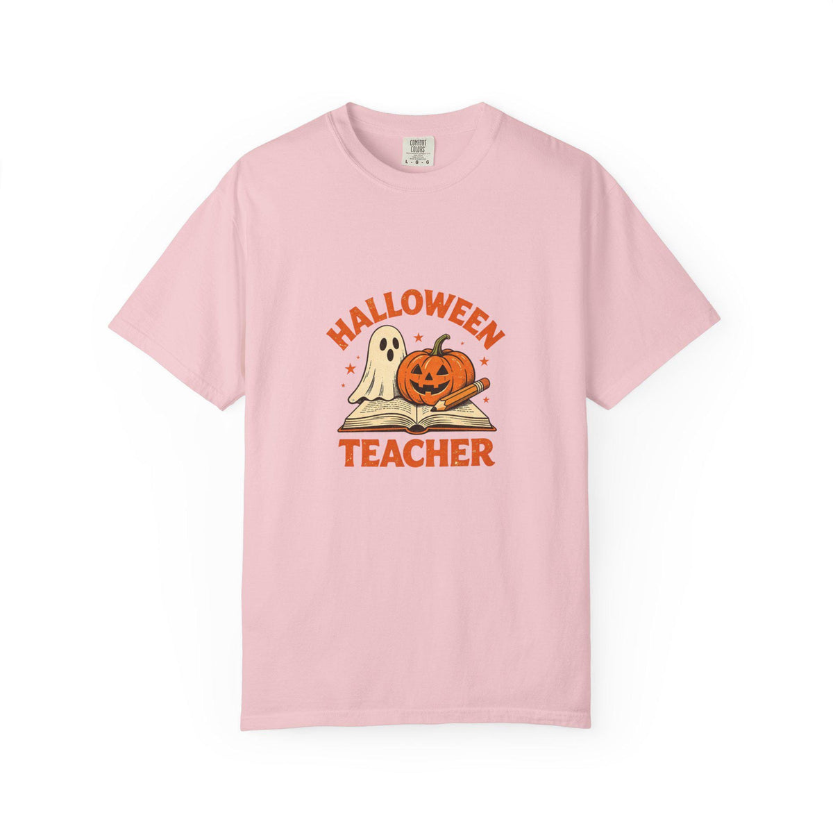 Halloween Teacher T-shirt | Ghost and Jack-o'-Lantern Book Illustration