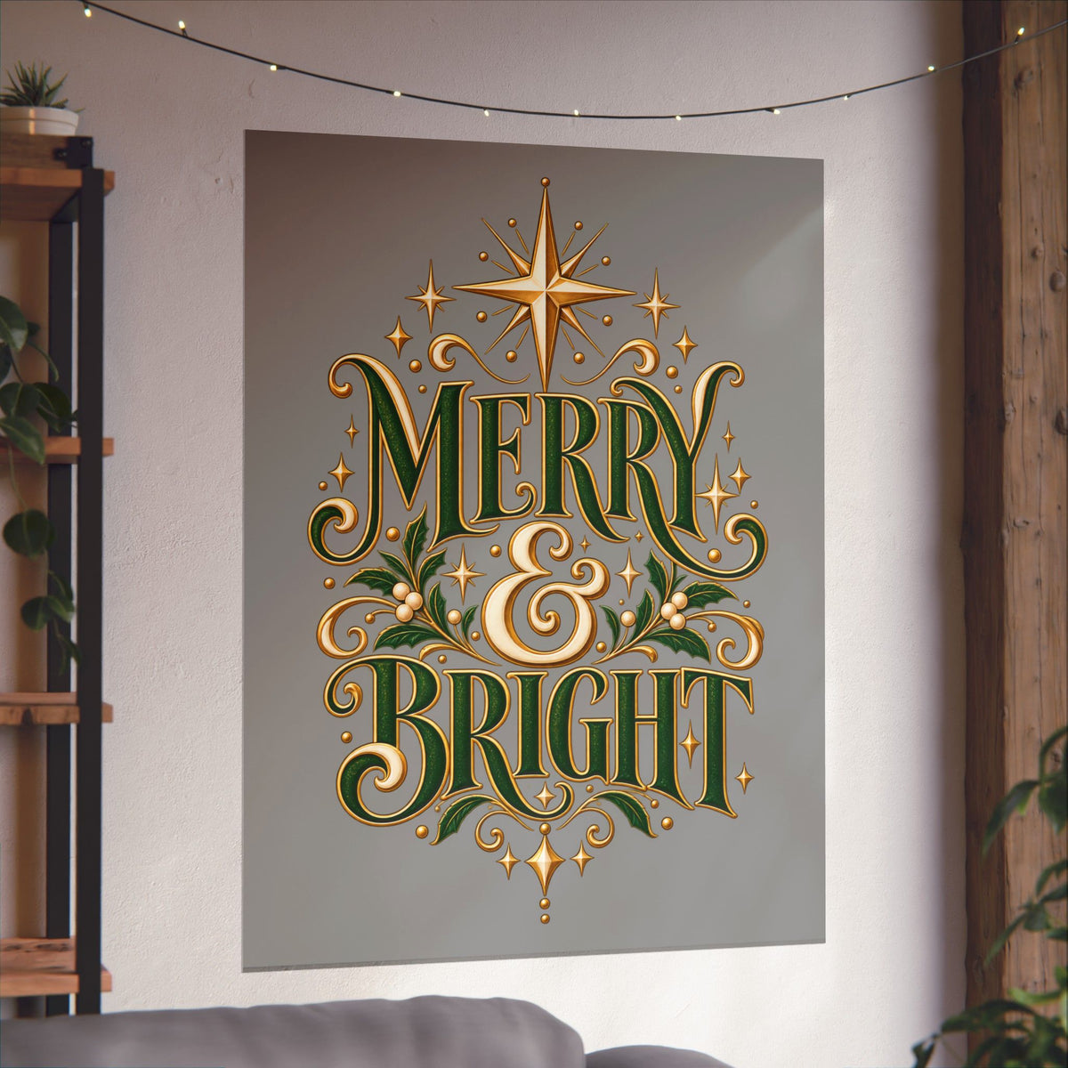 Merry & Bright Holiday Poster — Matte Vertical Christmas Wall Art