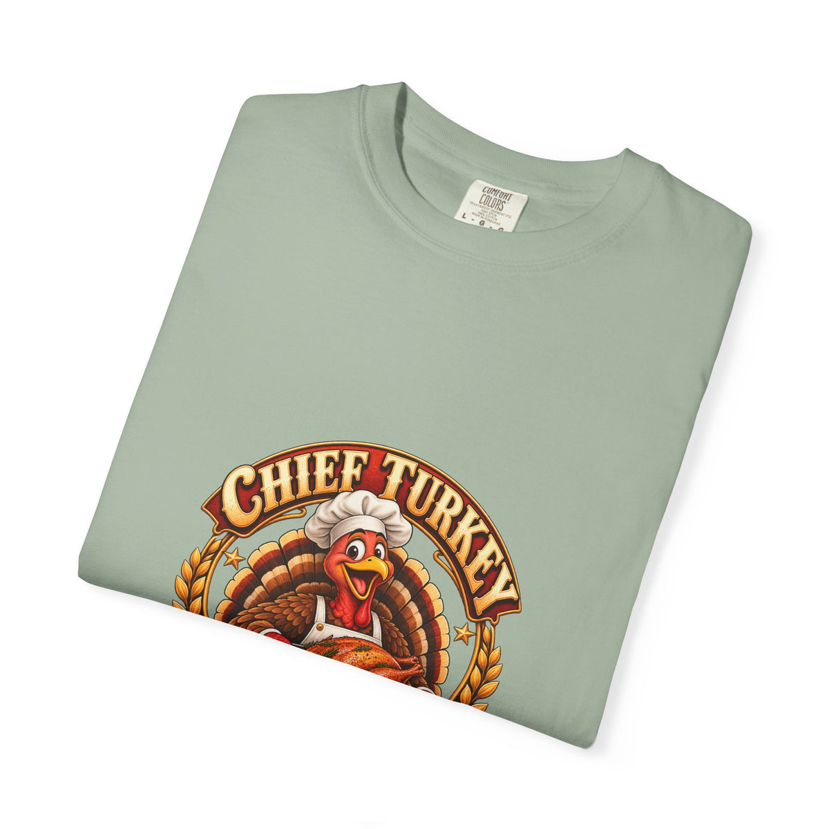 Chief Turkey Roaster T-Shirt — Retro Thanksgiving Emblem Tee, Vintage BBQ Turkey Badge Graphic Fall Shirt