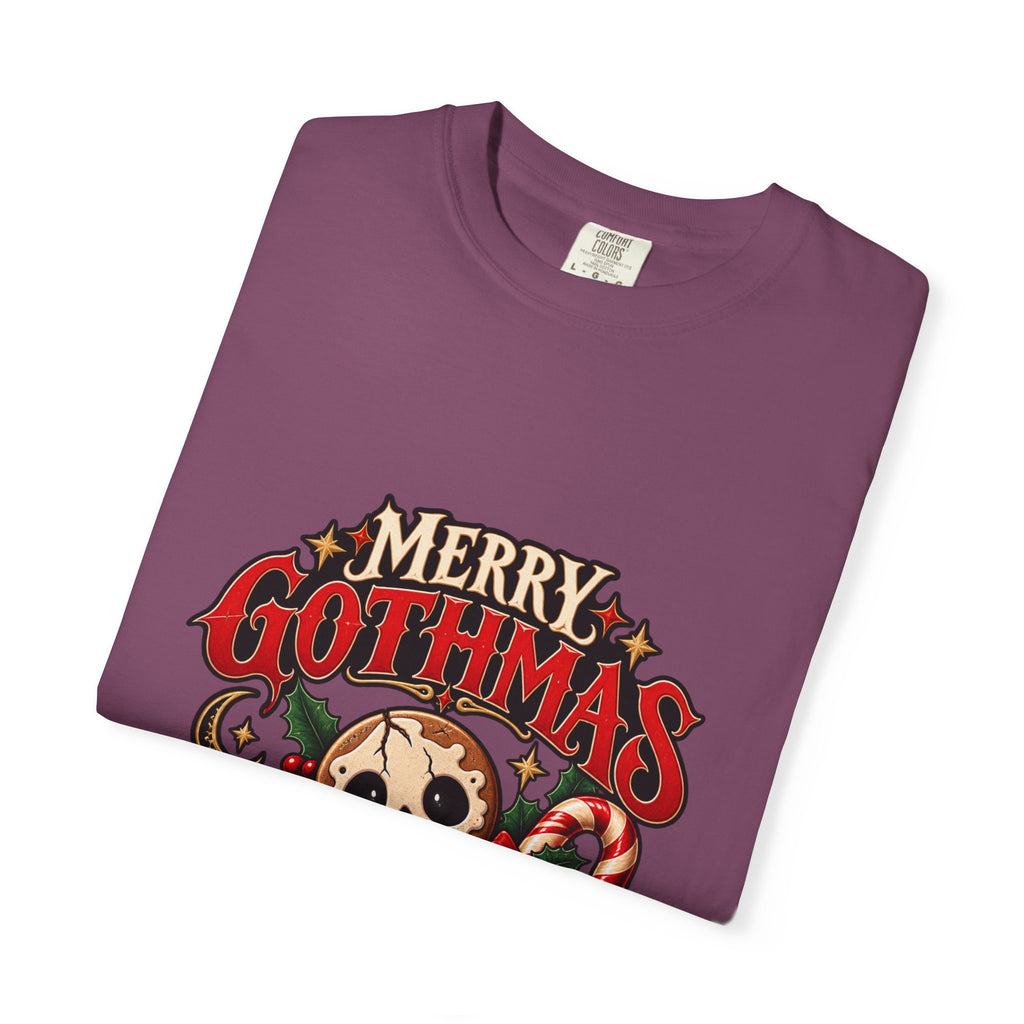 Merry Gothmas skull gingerbread graphic T-shirt | Gothic Christmas tee