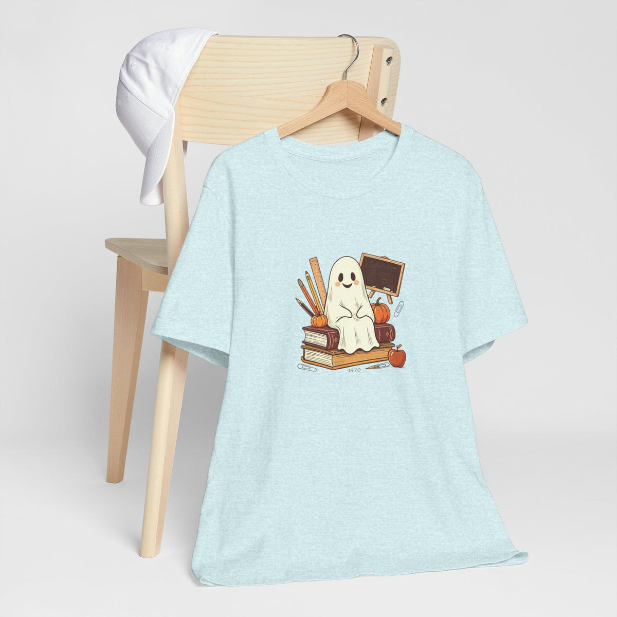 Cute Ghost on Books Tee | Back-to-School Halloween Teacher Shirt