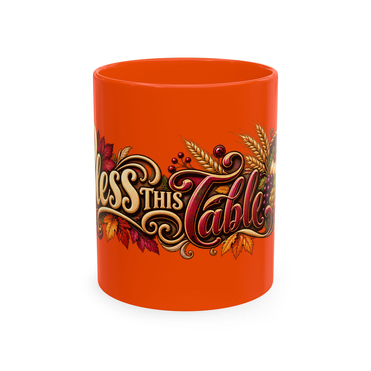 Bless This Table Mug — Harvest Thanksgiving Ceramic Coffee Mug, Cornucopia Gratitude Fall Harvest Gift