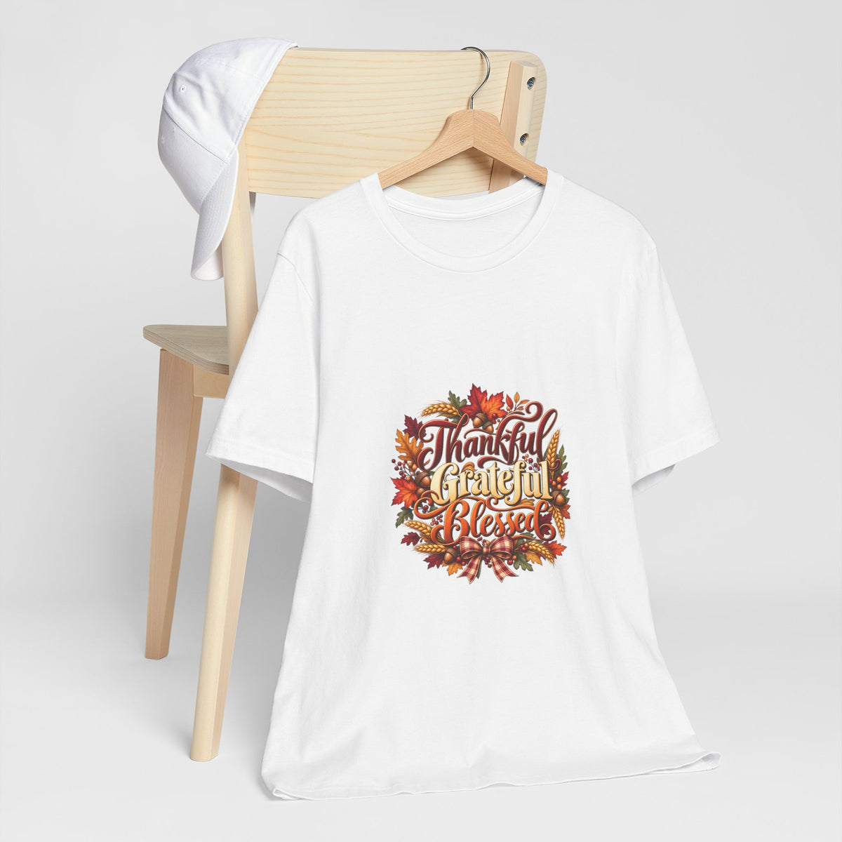 Thankful Grateful Blessed T-Shirt — Fall Leaves Thanksgiving Tee, Autumn Gratitude Shirt, Family Matching Outfit