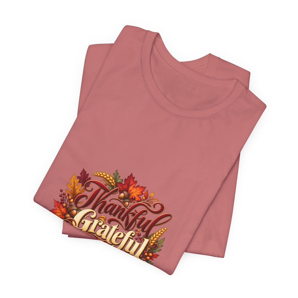 Thankful Grateful Blessed T-Shirt — Fall Leaves Thanksgiving Tee, Autumn Gratitude Shirt, Family Matching Outfit