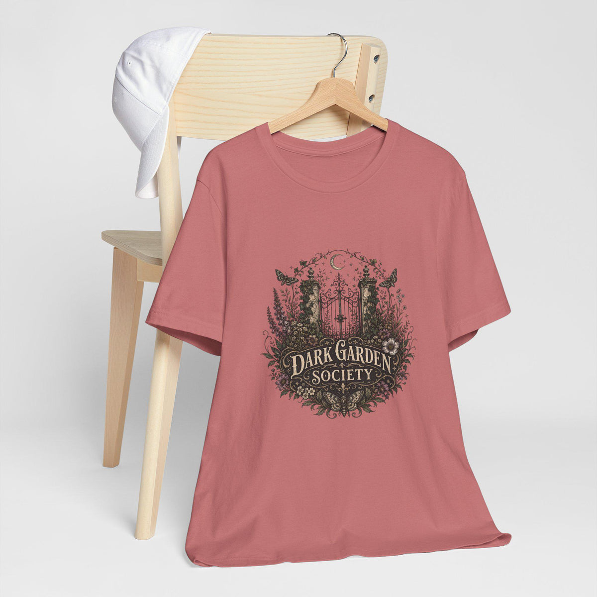 Dark Garden Society tee | Gothic floral crest, moon & crows