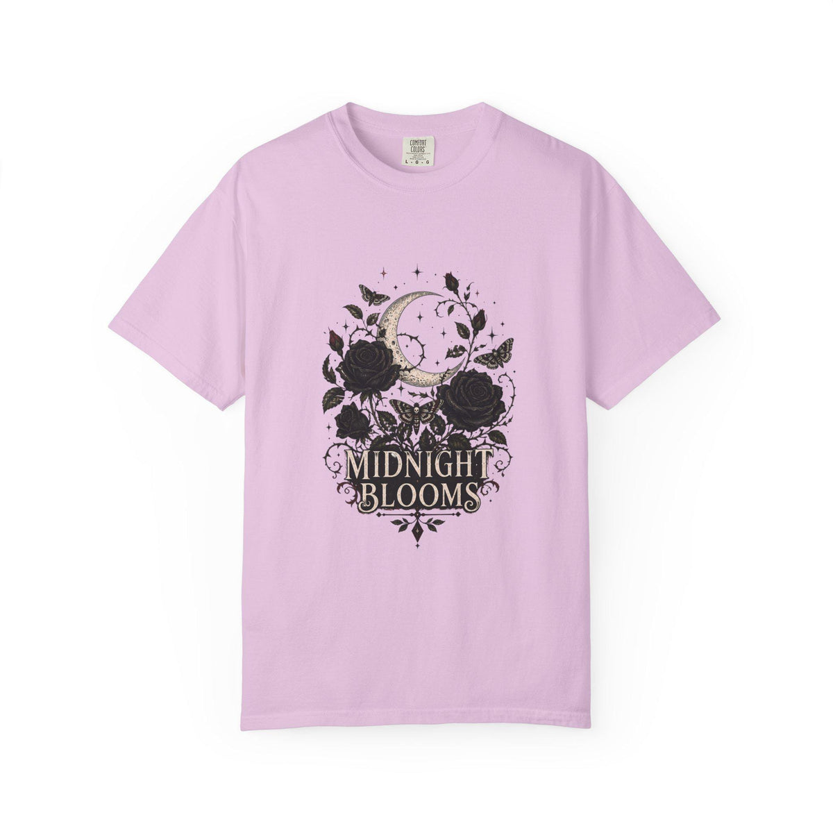 Midnight Blooms Moon Floral T-shirt | Gothic Rose Illustration
