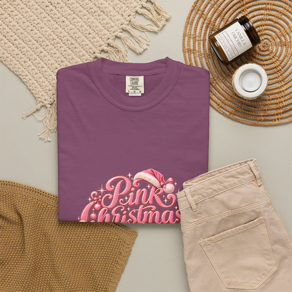 Pink Christmas T-Shirt — Festive Retro Script Holiday Tee
