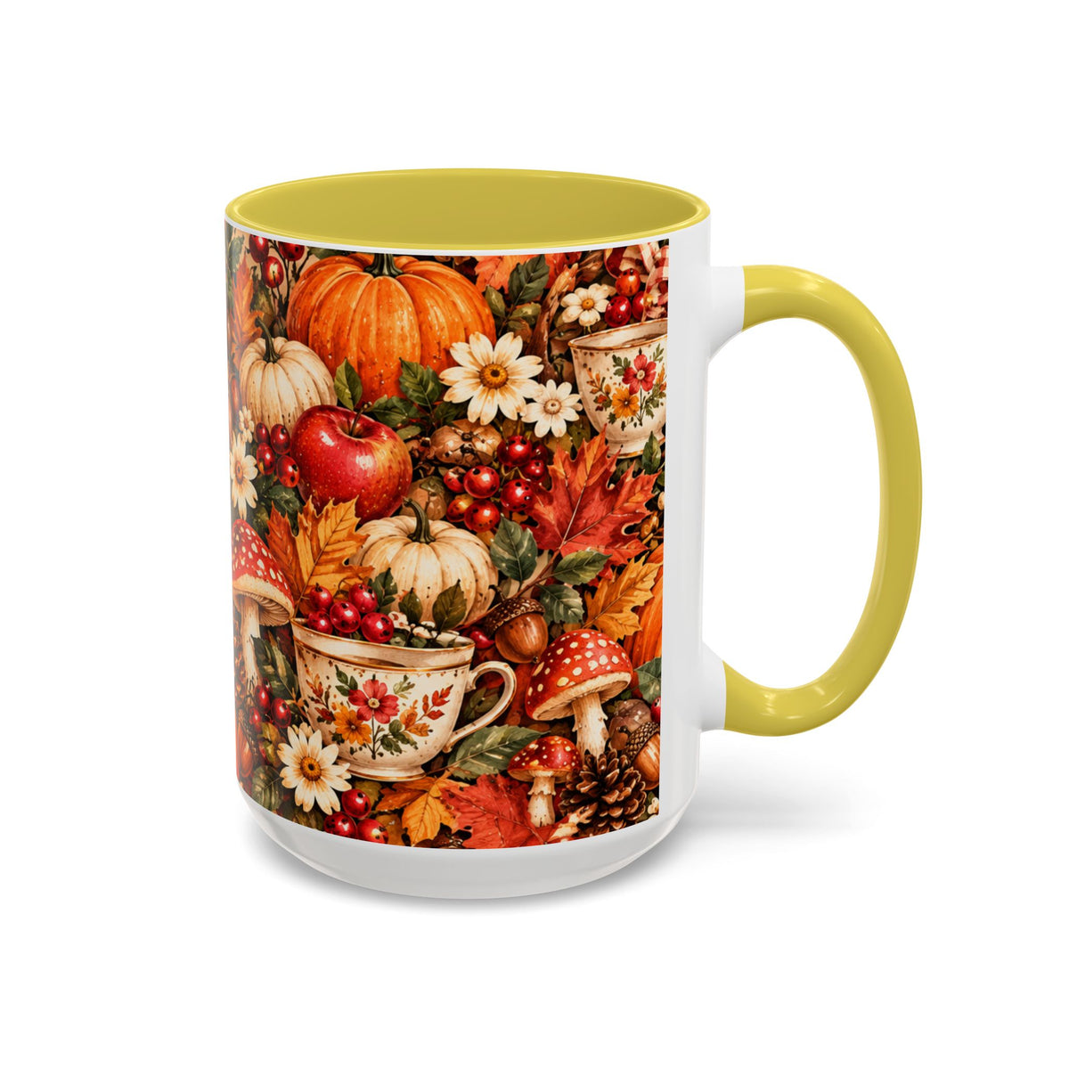 Autumn Harvest Mugs | Fall Pumpkins, Apples, Mushrooms, Daisies 11oz 15oz