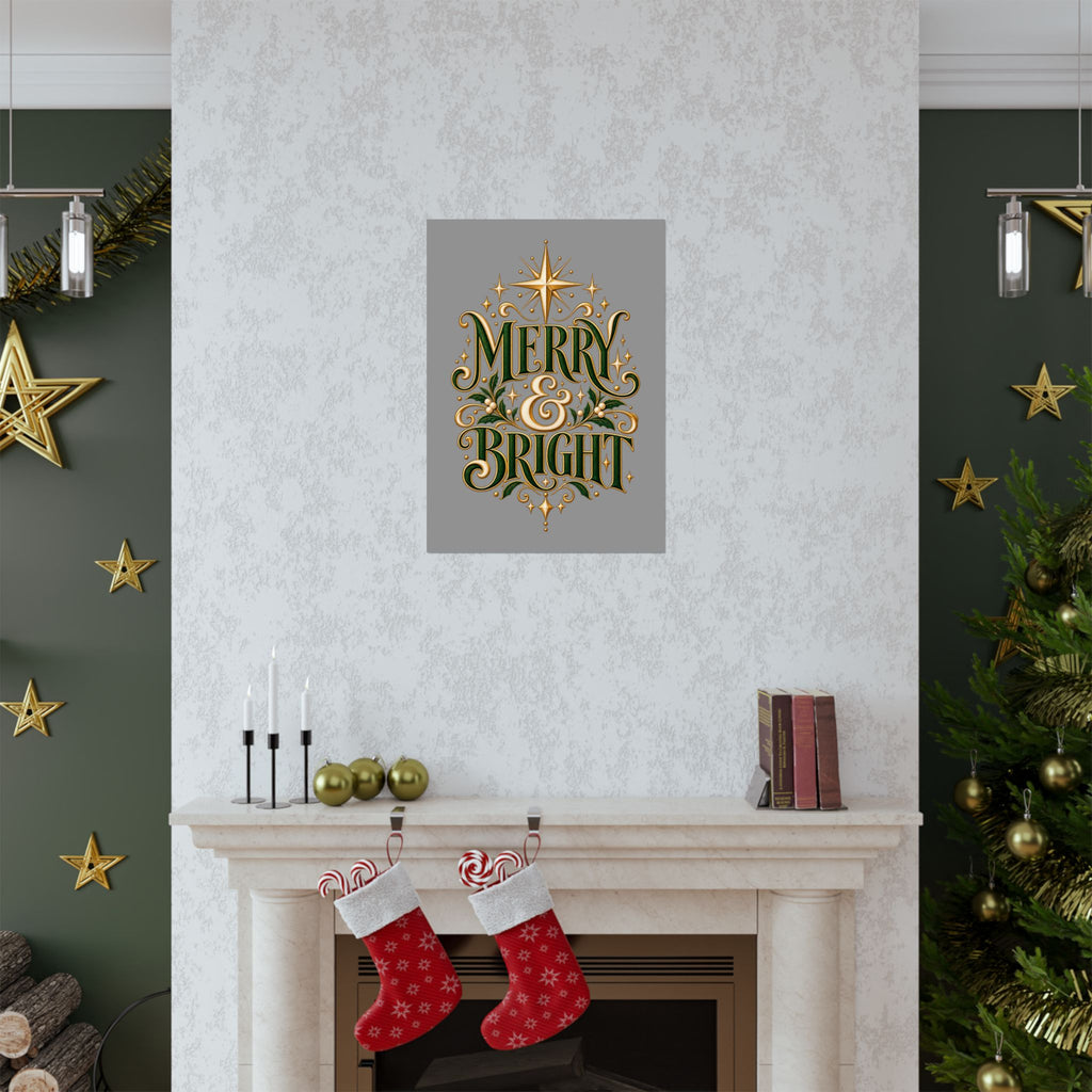 Merry & Bright Holiday Poster — Matte Vertical Christmas Wall Art