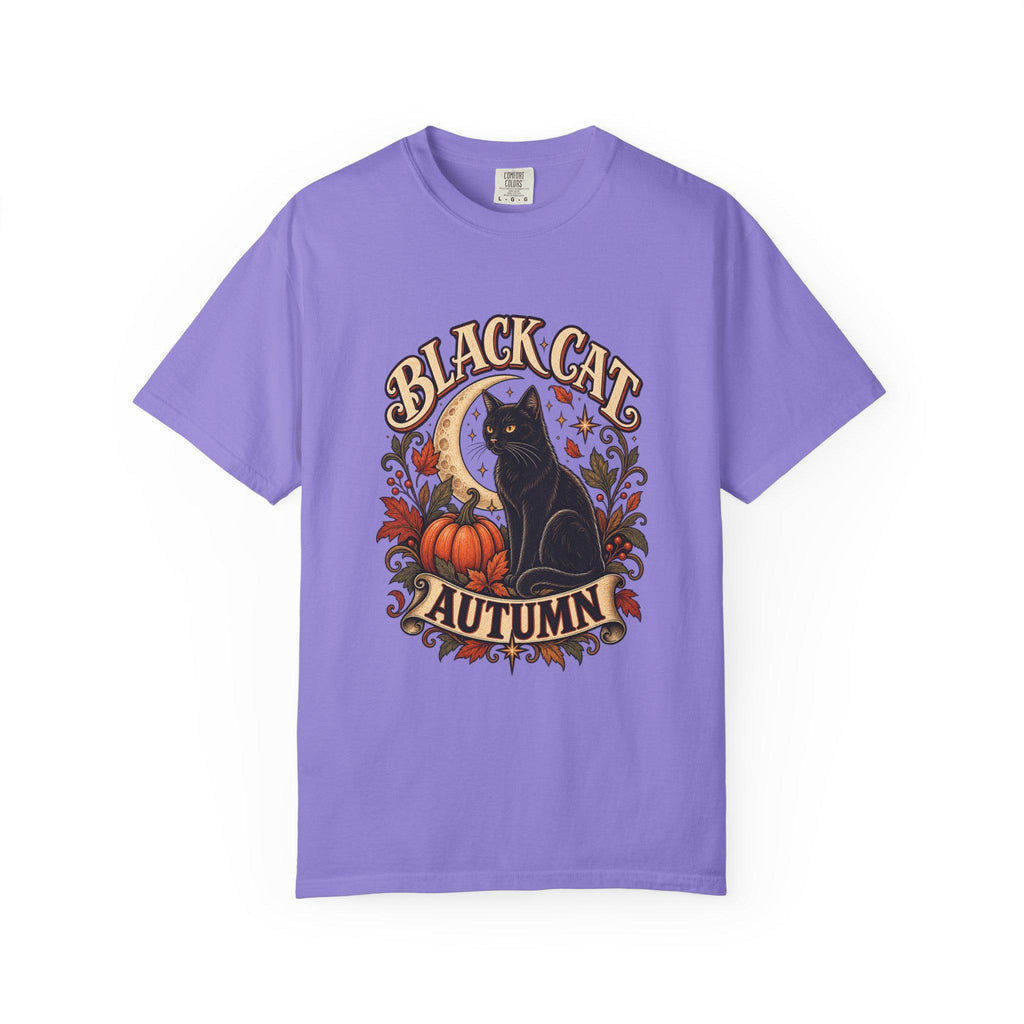 Black Cat Autumn T-shirt | Halloween Pumpkin Fall Vintage Graphic