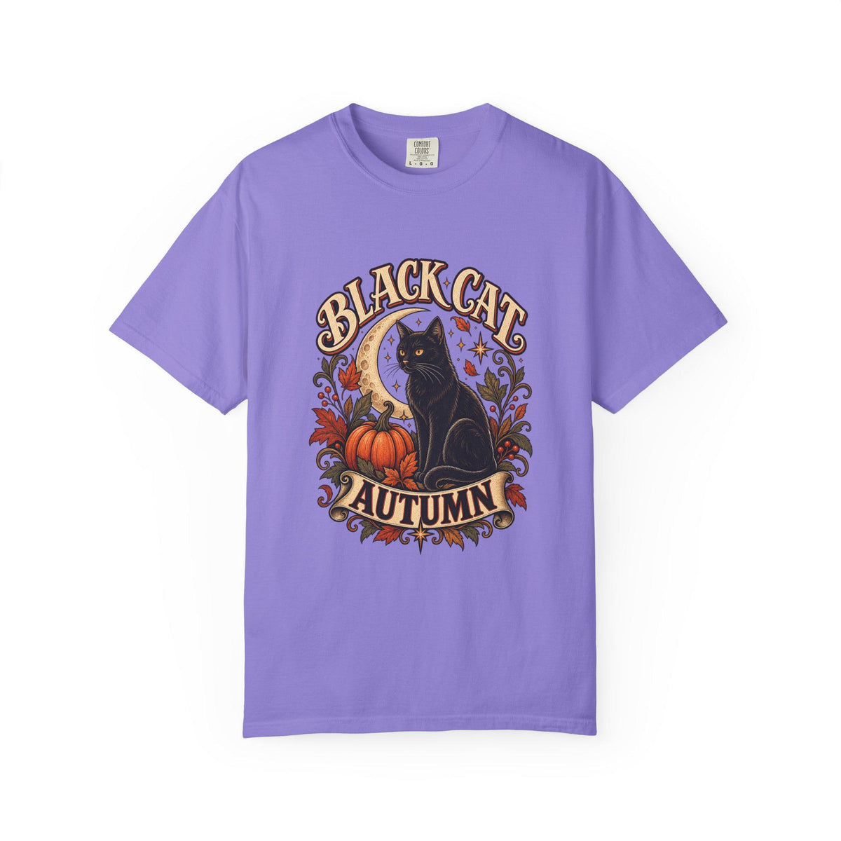 Black Cat Autumn T-shirt | Halloween Pumpkin Fall Vintage Graphic