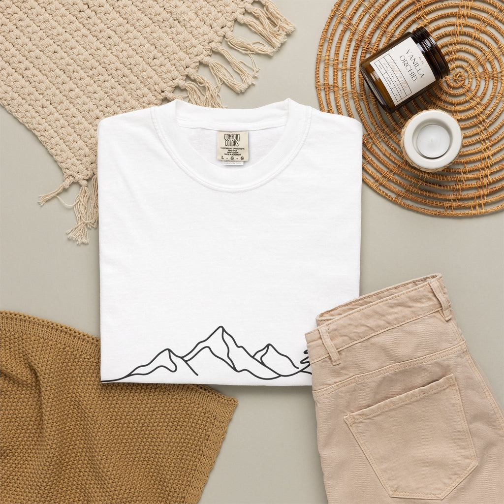Stay Wild mountain line art T-shirt | minimalist outdoors tee