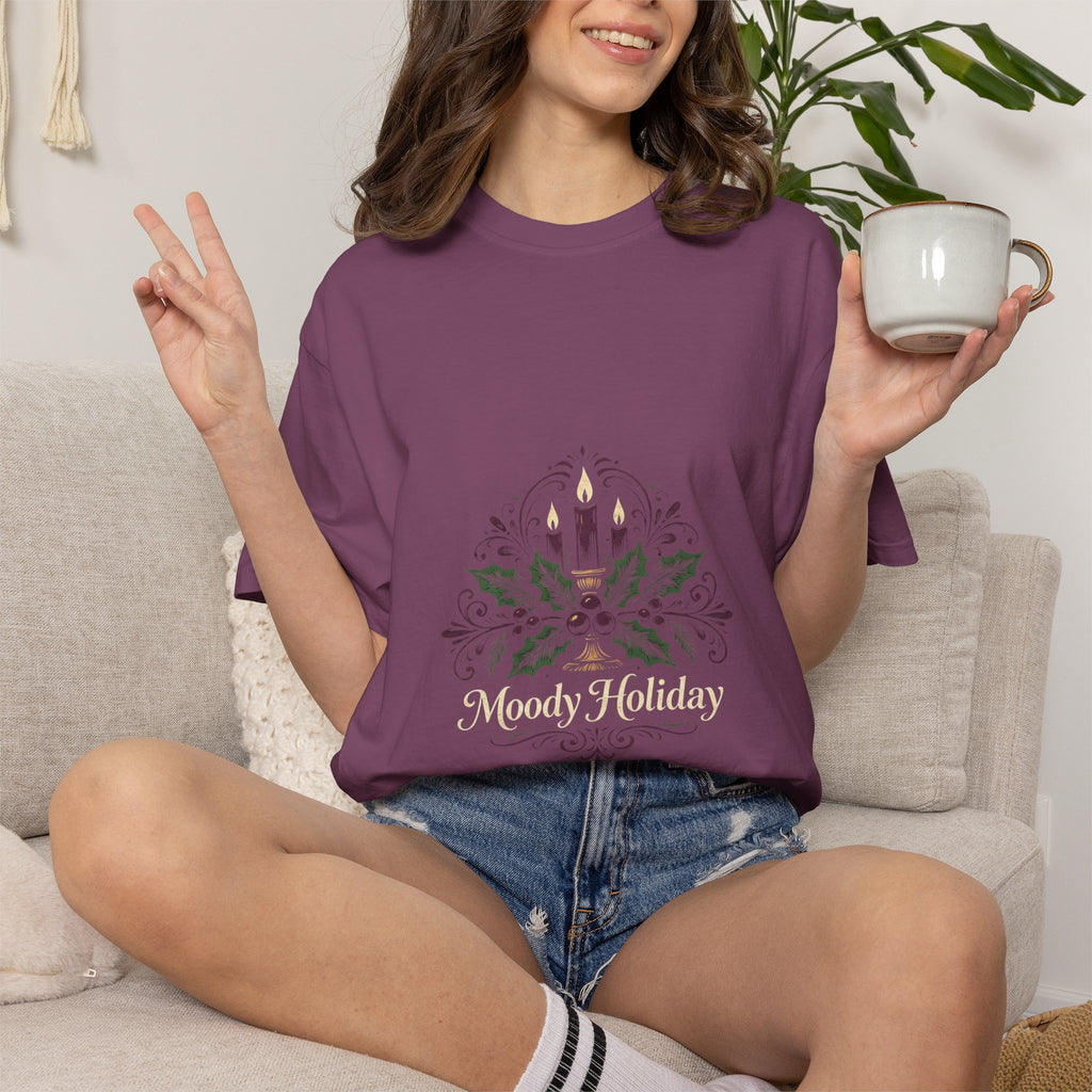 Moody Holiday Candle Wreath T-Shirt | Christmas Seasonal Tee | Festive Graphic Shirt | Holiday Gift for Her Him | Vintage Xmas