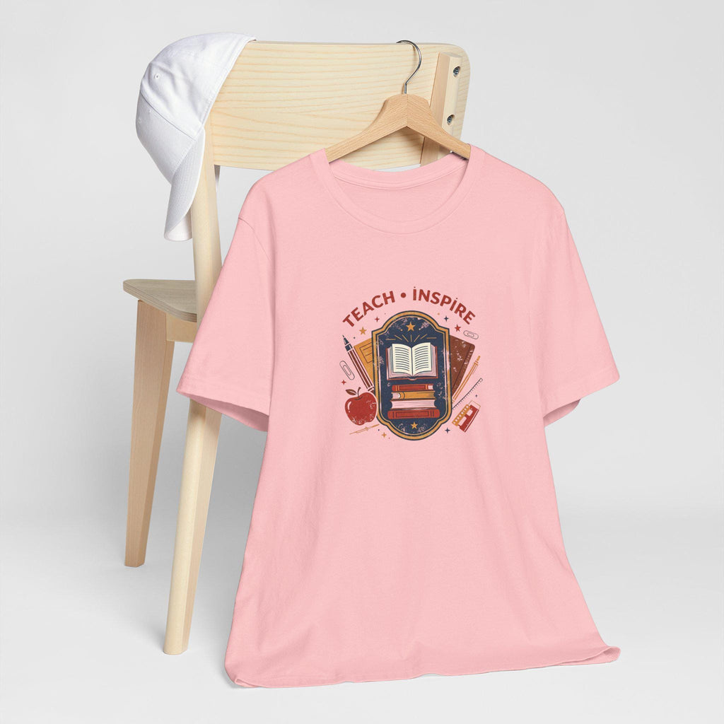 Teach Inspire Badge Tee | Teacher Book Apple Pencil Illustration