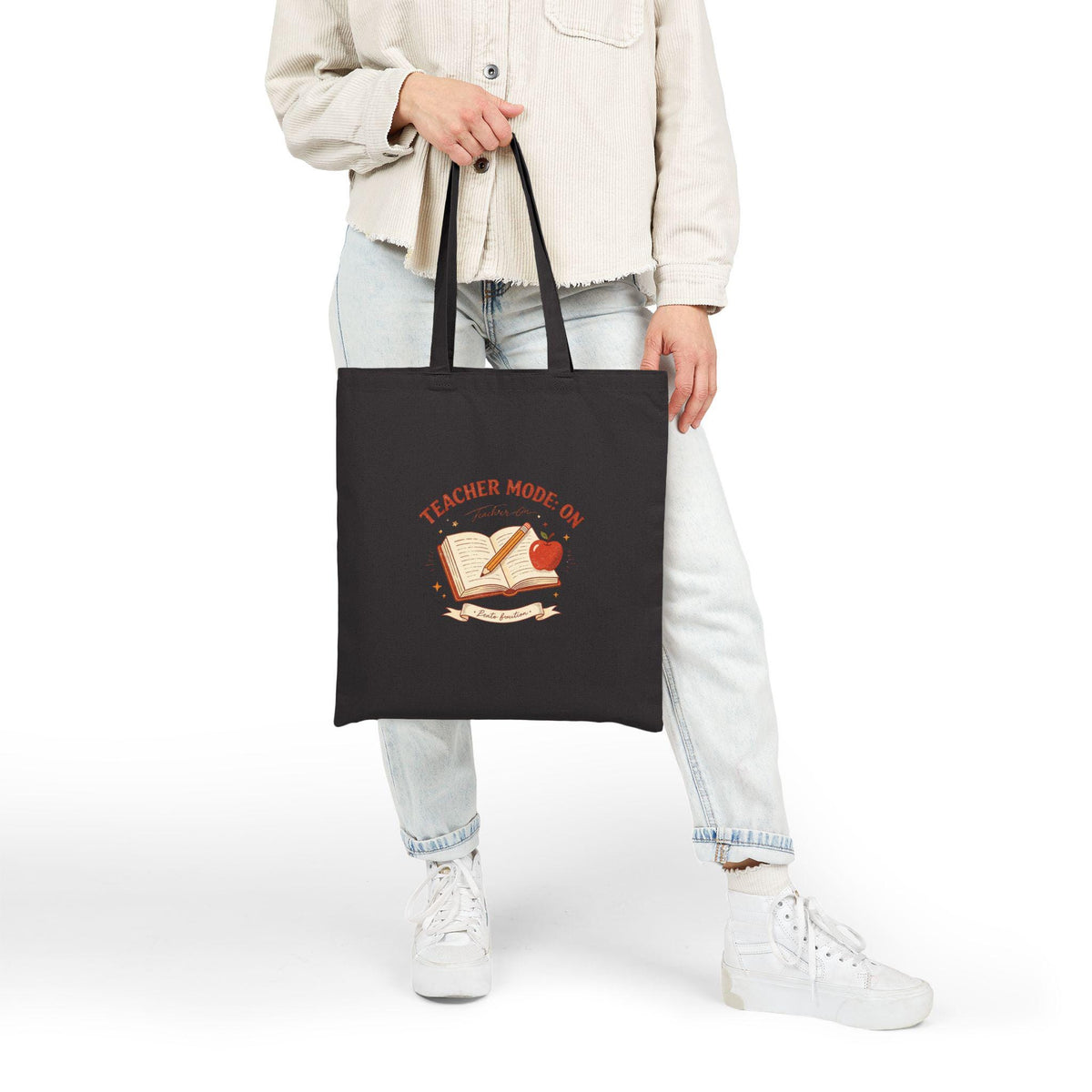 Teacher Mode On Book And Apple Tote Bag