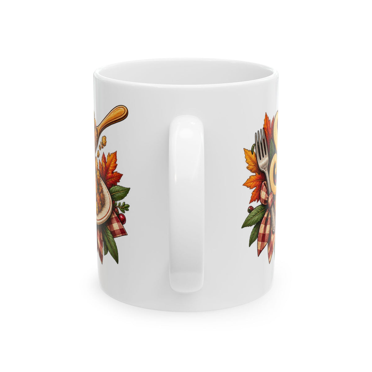 Stuffing & Second Helpings Mug — Funny Thanksgiving Ceramic Coffee Mug, Turkey Dinner Humor Gift for Foodies