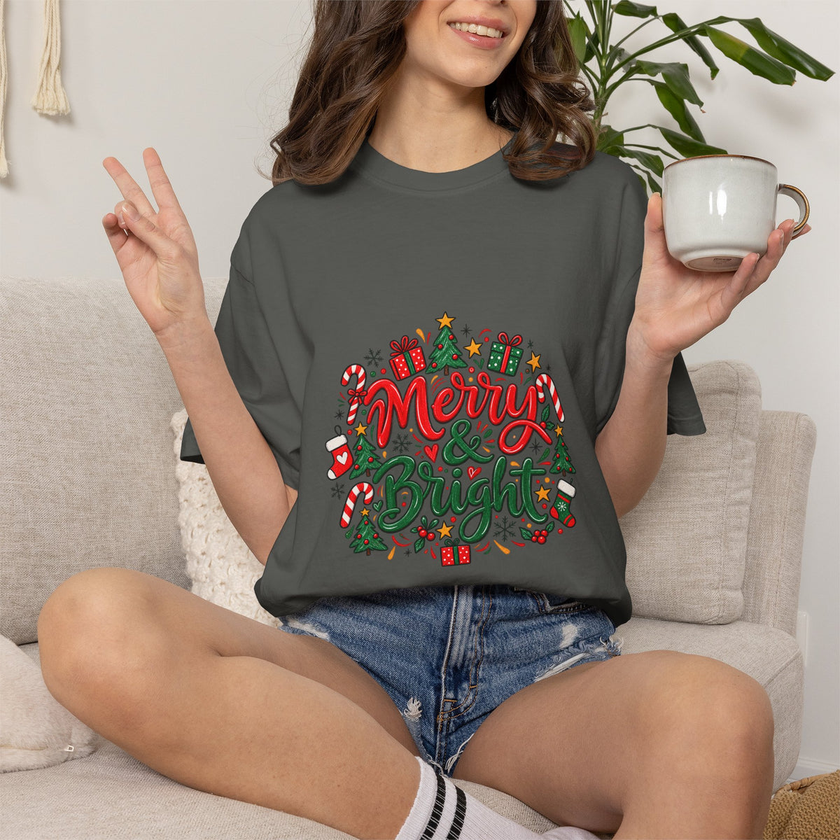 Merry & Bright Christmas T-Shirt | Festive Holiday Graphic Tee