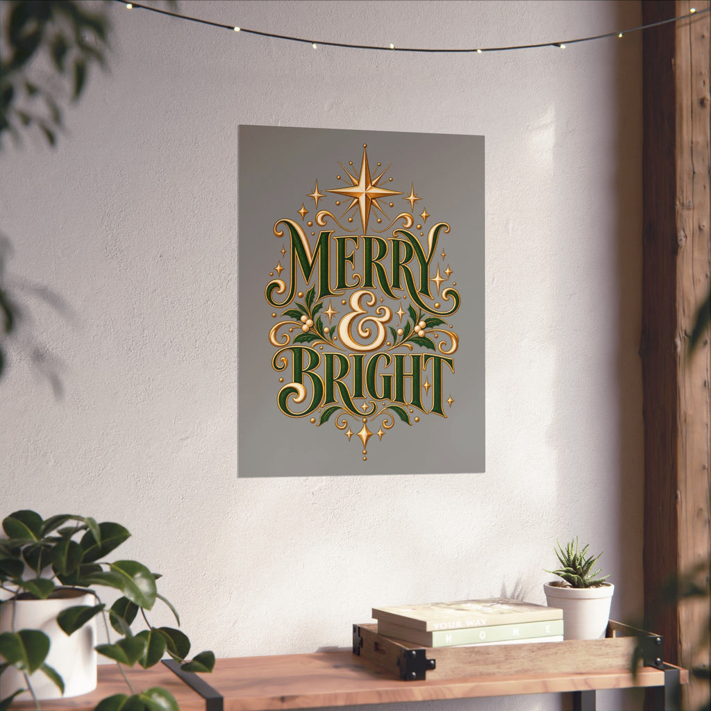 Merry & Bright Holiday Poster — Matte Vertical Christmas Wall Art