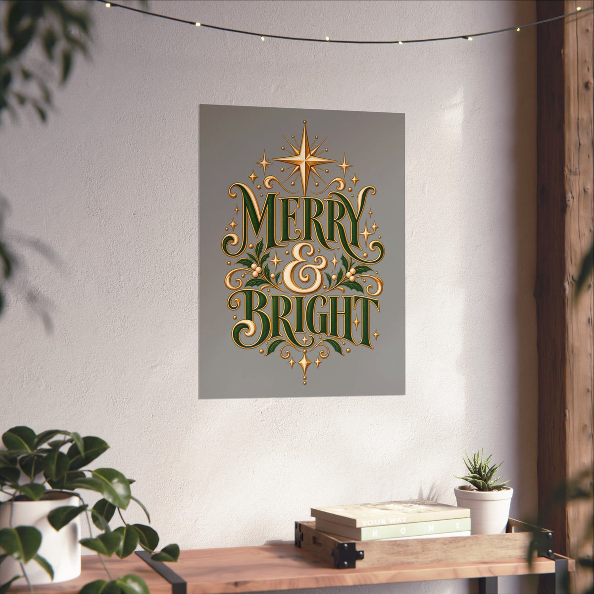 Merry & Bright Holiday Poster — Matte Vertical Christmas Wall Art