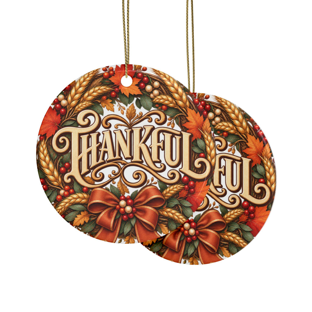 Thankful Ceramic Ornament | Thanksgiving Holiday Decoration
