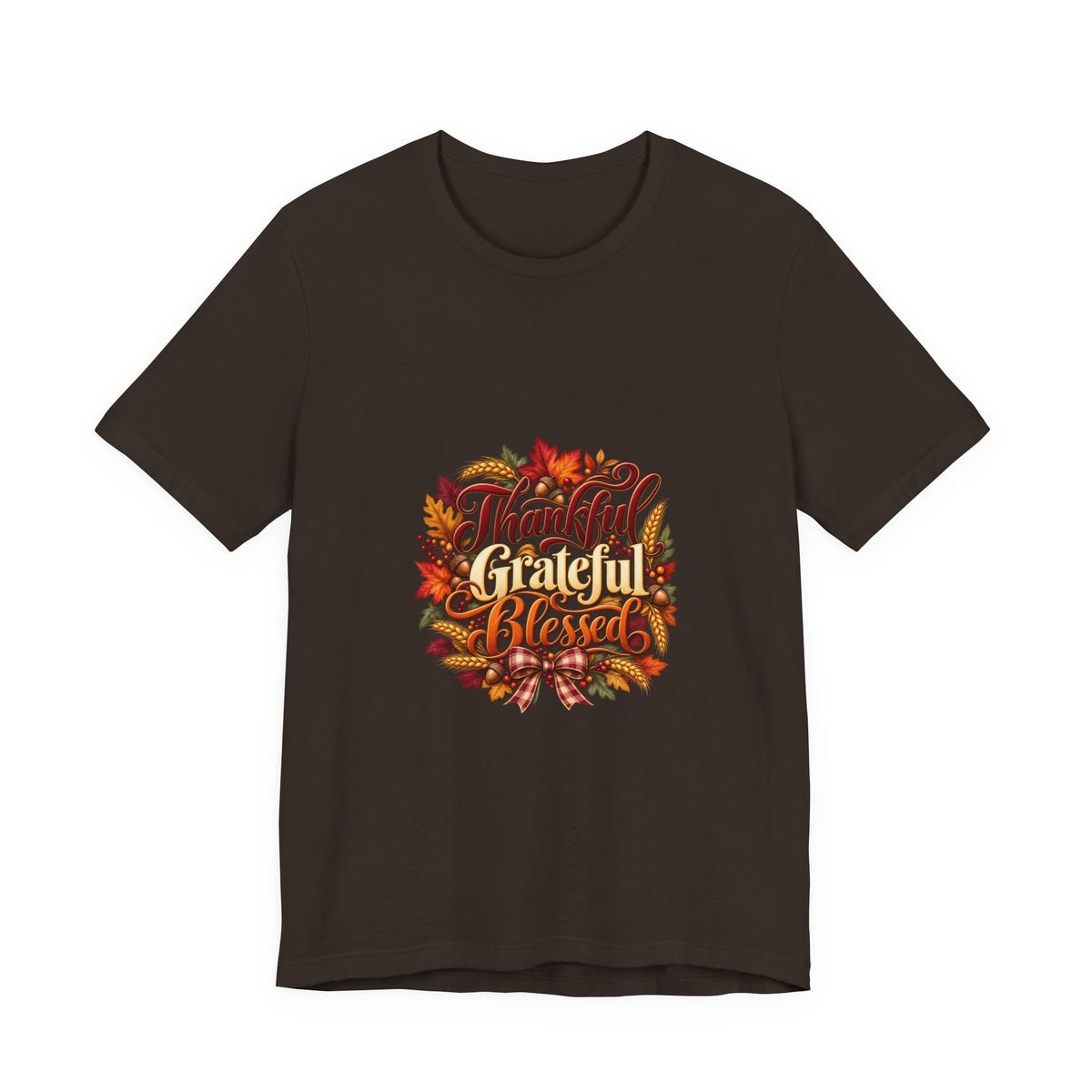 Thankful Grateful Blessed T-Shirt — Fall Leaves Thanksgiving Tee, Autumn Gratitude Shirt, Family Matching Outfit