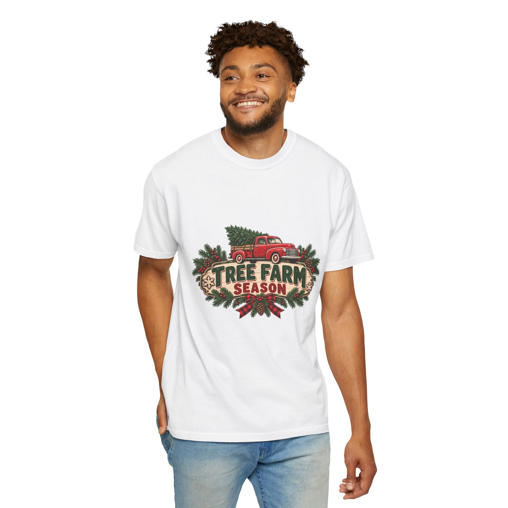 Tree Farm Season T-Shirt — Vintage Red Truck Christmas Tee