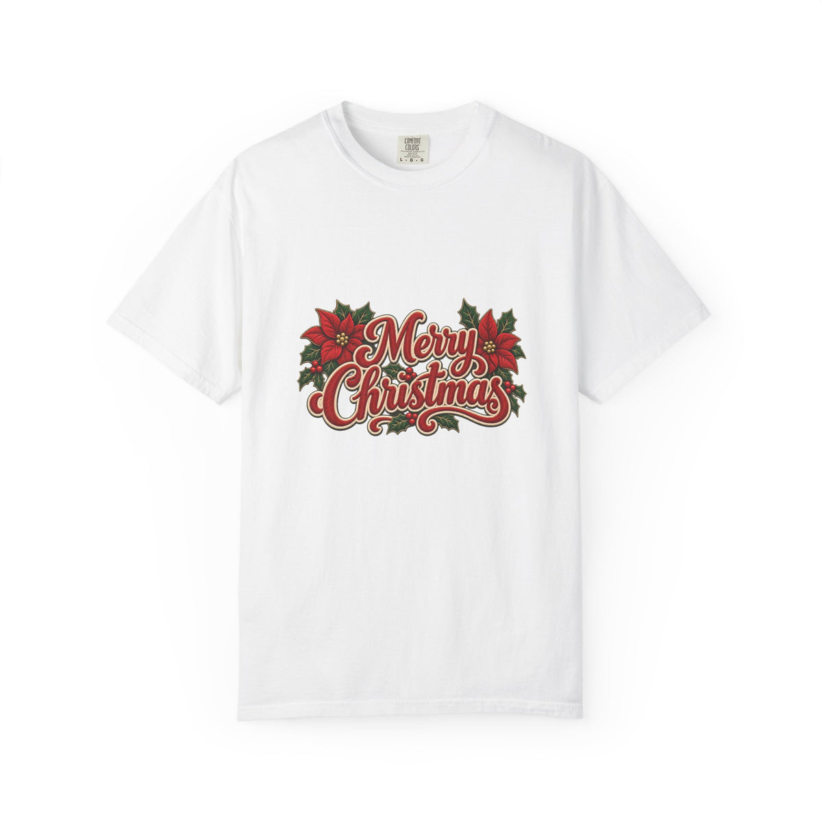 Merry Christmas Poinsettia T-Shirt | Red Holiday Floral Graphic Tee