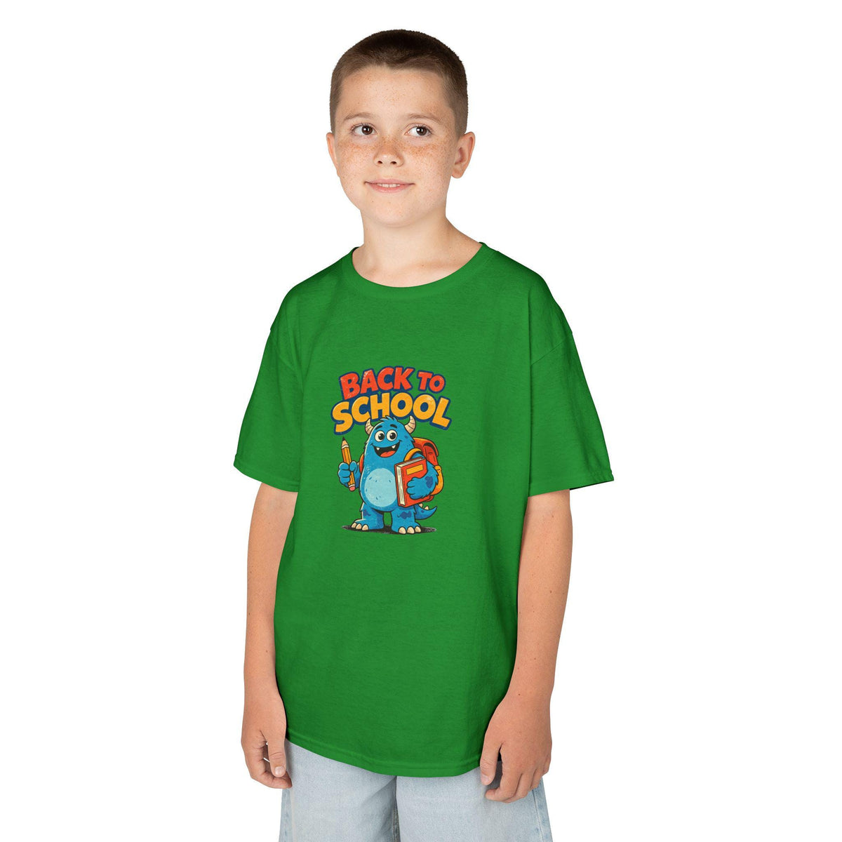 Back to School Monster Kids Tee | Cute Blue Backpack Cartoon
