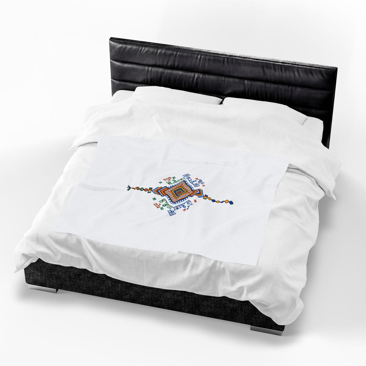 Colorful Geometric Diamond Motif Velveteen Blanket | Tribal Folk Pattern